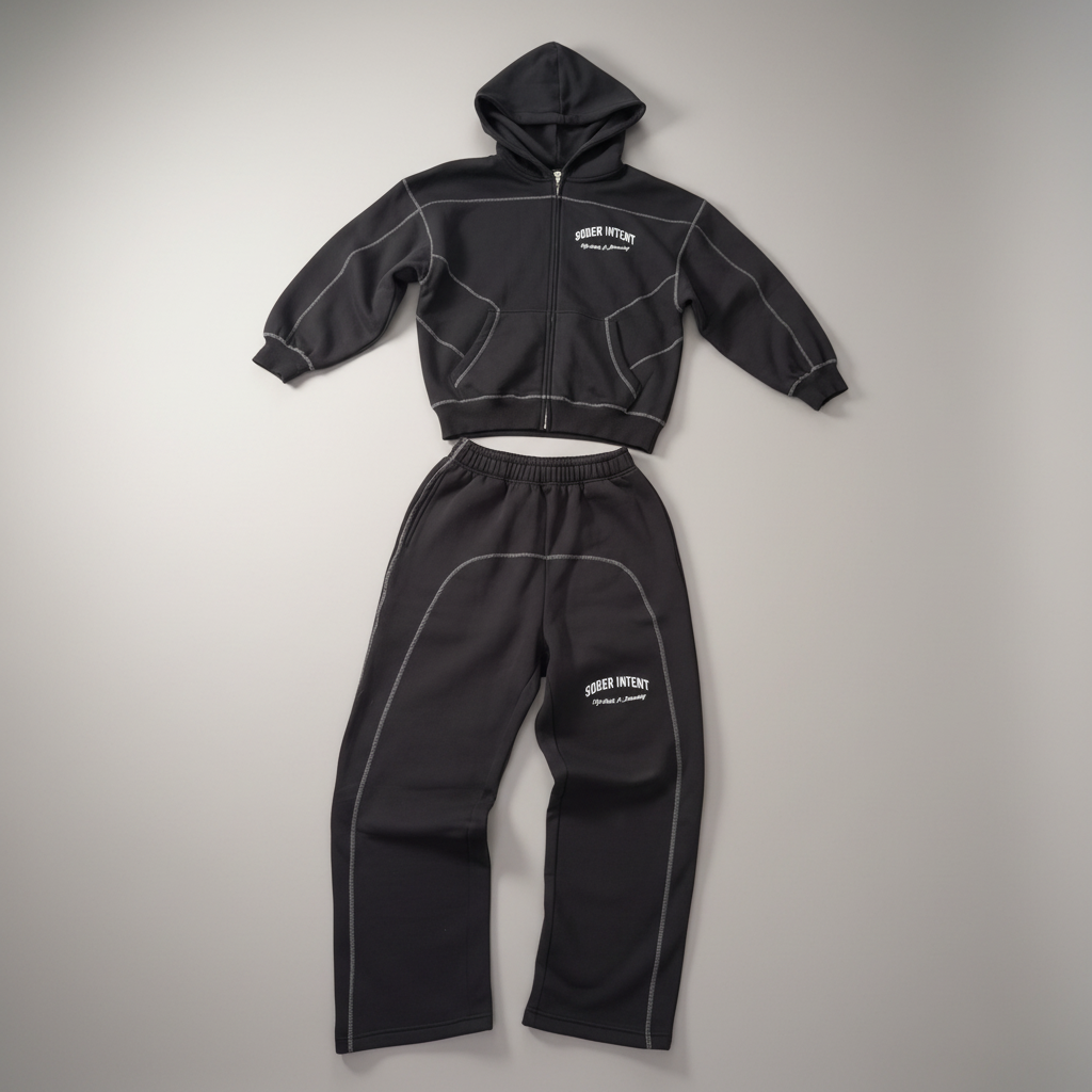 "SOBER INTENT" CONTRAST STITCH SWEATPANTS