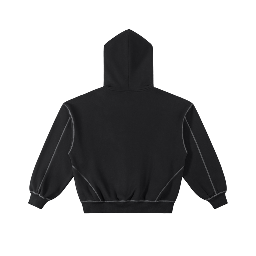 "SOBER INTENT" BOXY CONTRAST STITCH ZIP UP HOODIE