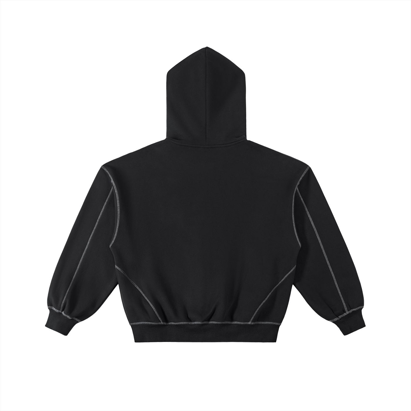 "SOBER INTENT" BOXY CONTRAST STITCH ZIP UP HOODIE